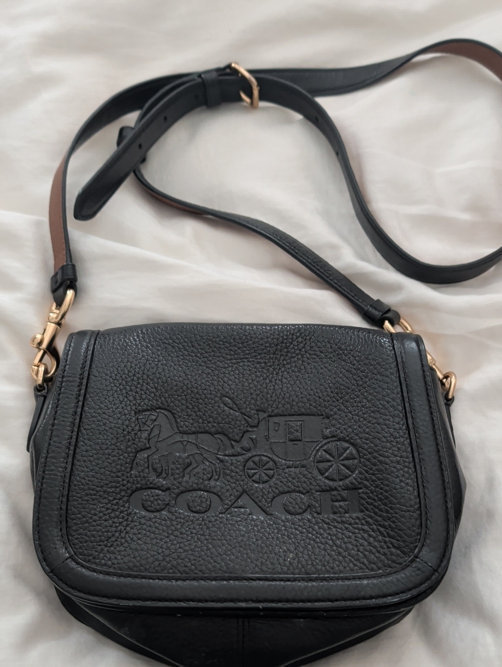 Coach Black Pebbled Leather Embossed Coach Crossbody